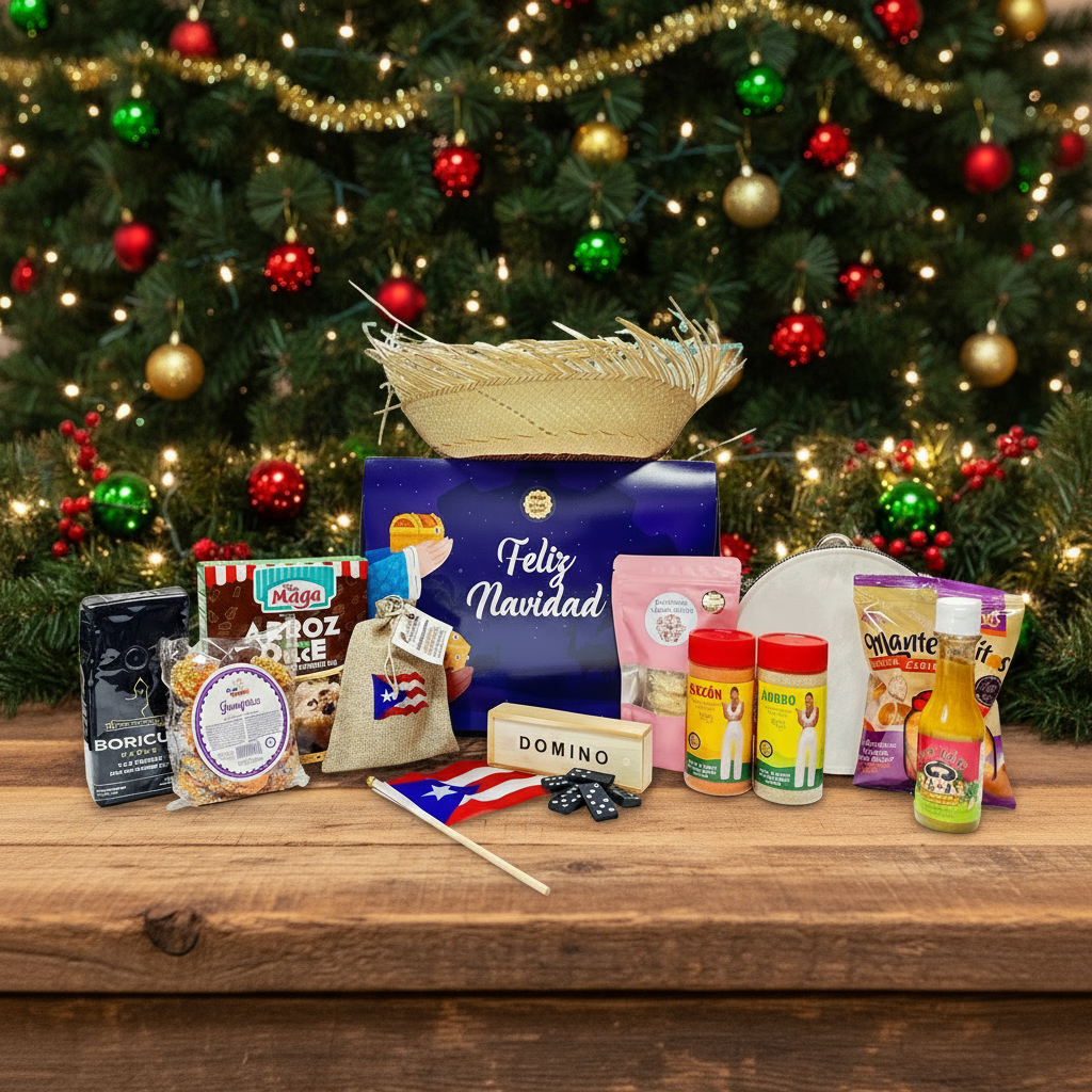 Canasta: El Regalo de Mi Isla (Pava + Pandero + Bandera + Dominos)