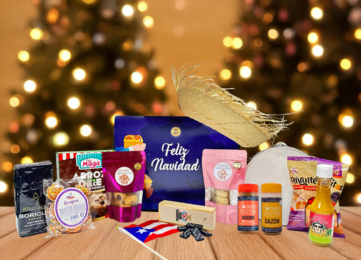 Canasta: El Regalo de Mi Isla (Pava + Pandero + Bandera + Dominos)