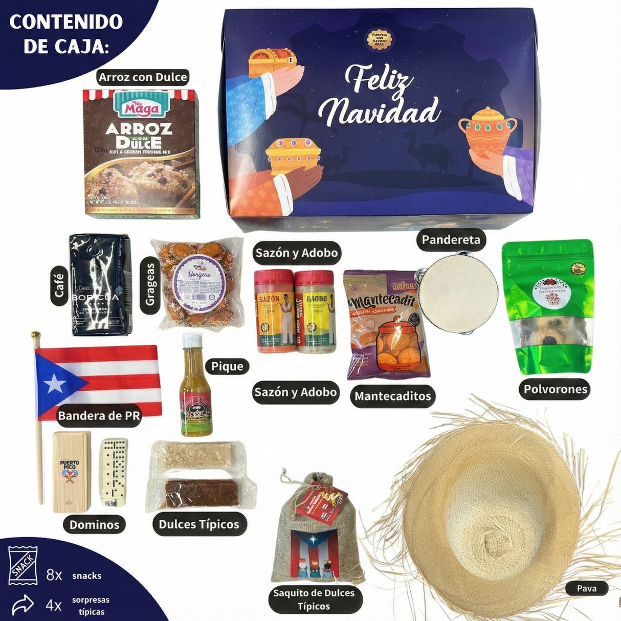 Canasta: El Regalo de Mi Isla (Pava + Pandero + Bandera + Dominos)